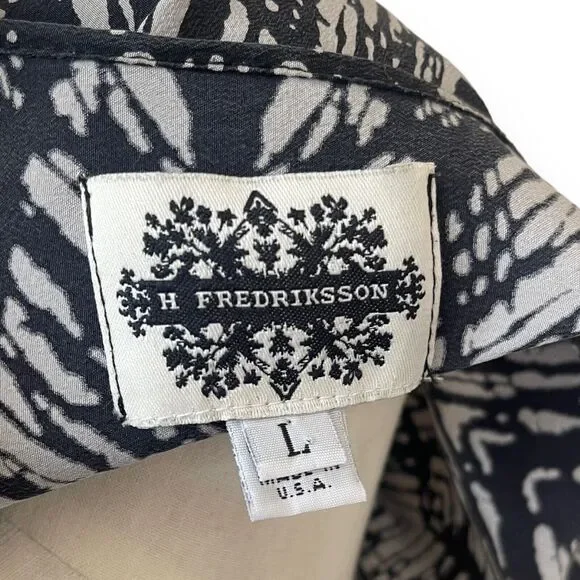 H. Fredriksson Silk Grey Black Abstract Tunic Blouse 3/4 Sleeves Gray Size Large - Picture 5 of 6